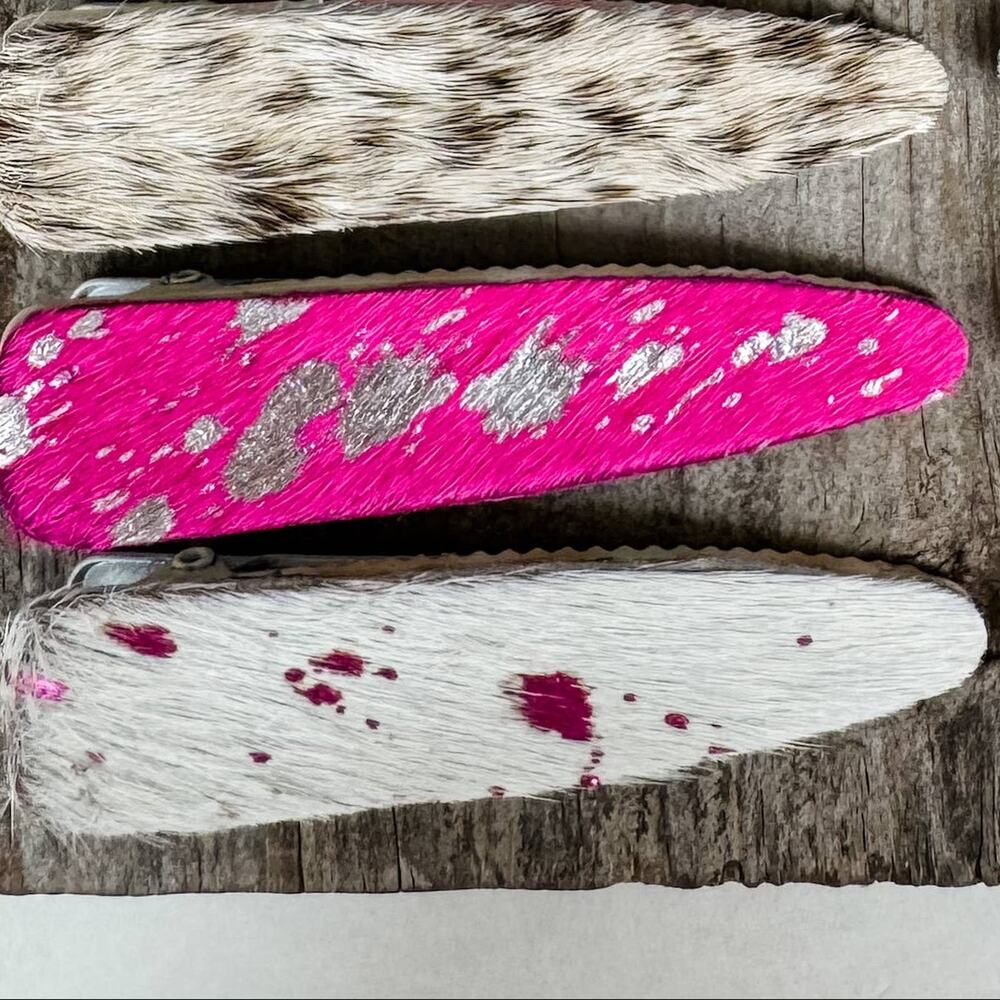 Western Hair-On Cowhide Barrette | White & Pink